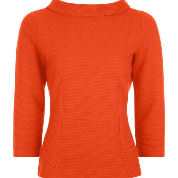 Hobbs London Sweaters - HOBBS LONDON Siren Orange Cordelia Top w/ Reverse Point Zip Collar, size M